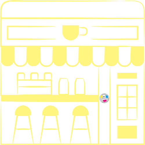 Umriss eines kleineren Gastronomiebetriebs in Gelb mit „Einmal ohne, bitte“-Sticker