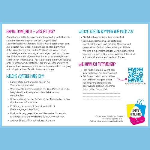 Vorschaubild des Infoblatts für interessierte Geschäfte von „Einmal ohne, bitte“ mit Verlinkung zum PDF-Dokument